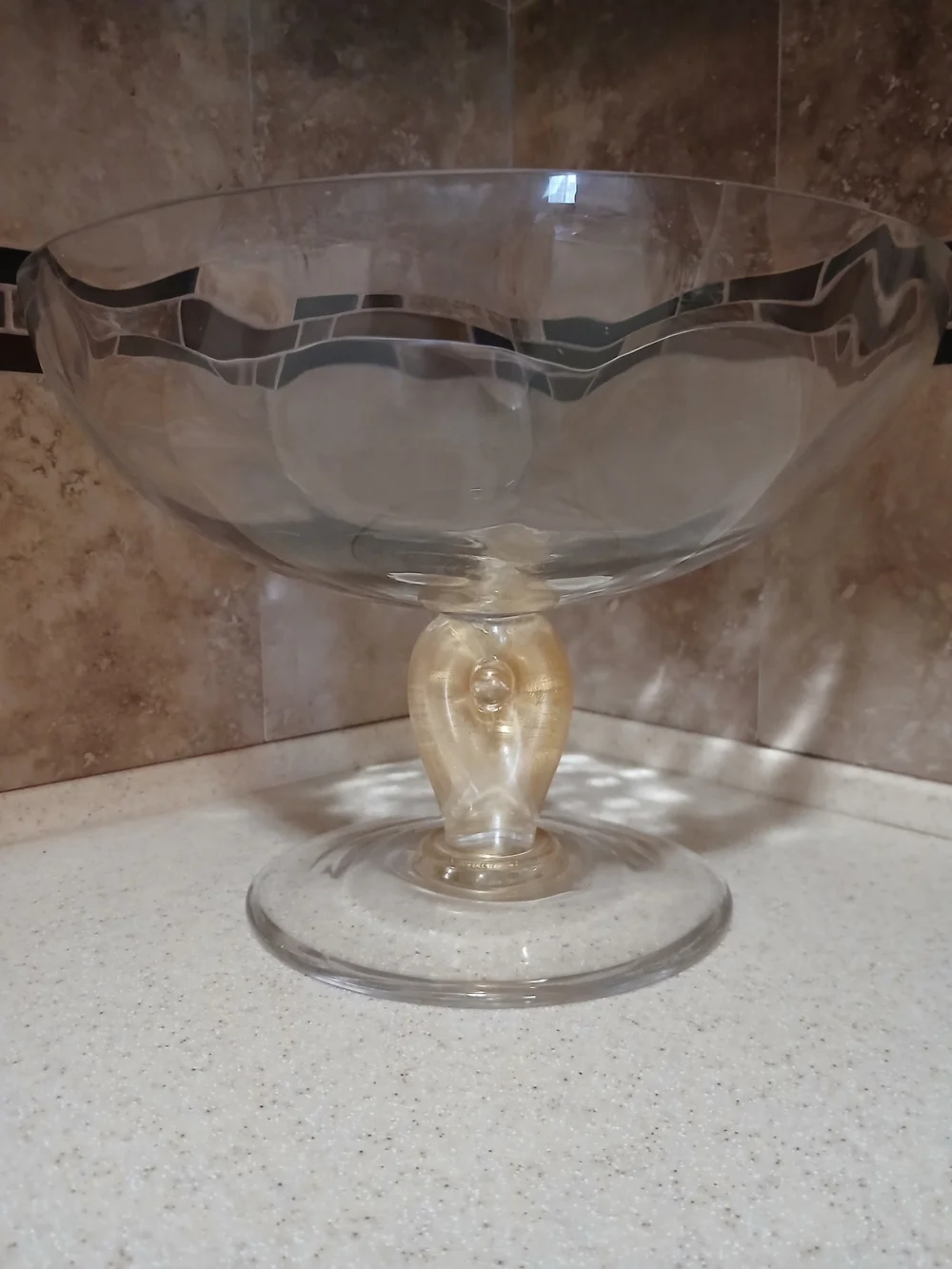 Studio-Crafted Art Glass Bowl With Gold-Infused.